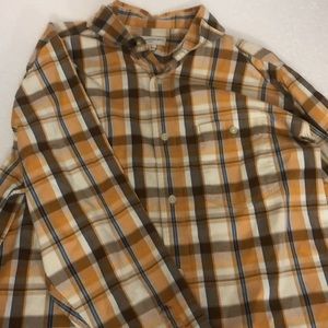 Banana Republic Shirt - Plaid -L 16-16 1/2 - Long Sleeve - orange,White/Blue